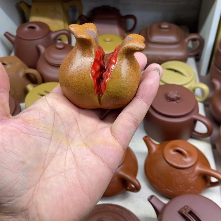 茶杯紫砂多子多福石榴紫砂茶宠