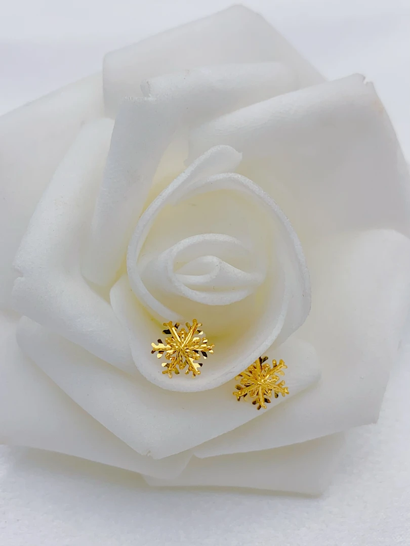 老庙黄金2 足金精工5G工艺拉丝雪花直针耳钉 748