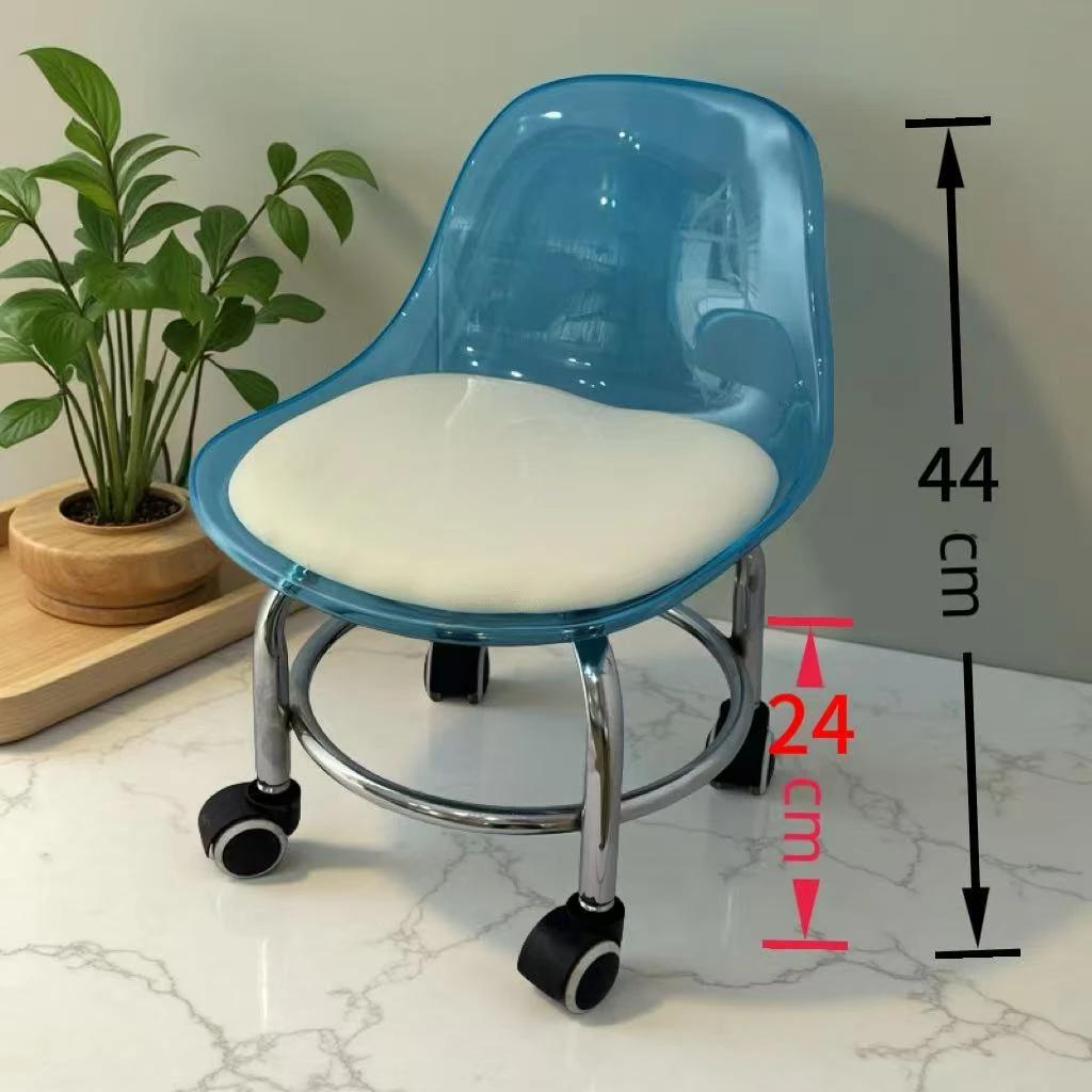 亚克力透明小凳子静音带万向轮儿童学步凳网红小椅子滑轮矮凳美缝