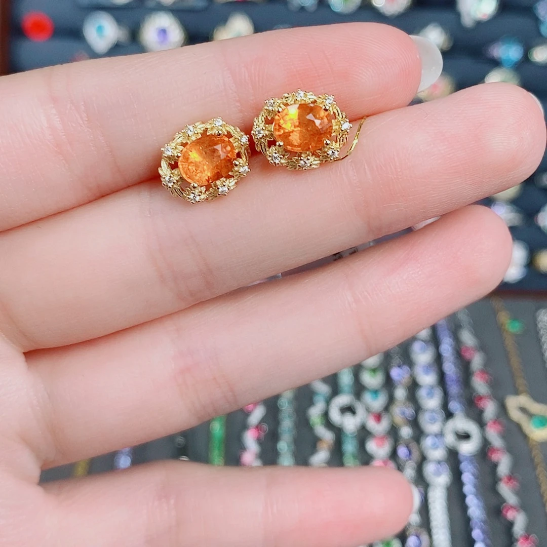 石榴石（芬达石）耳饰银S925镶嵌