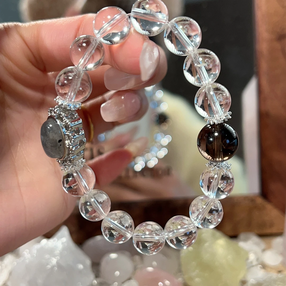 【事事顺心】10m白水晶+茶晶手串原创设计天然水晶Y86
