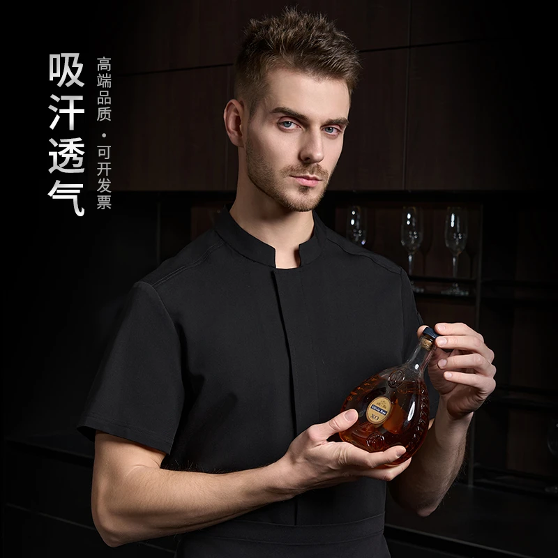 夏季男士立领薄款短袖夏装透气宽松厨师服定制厨师服大码工作服