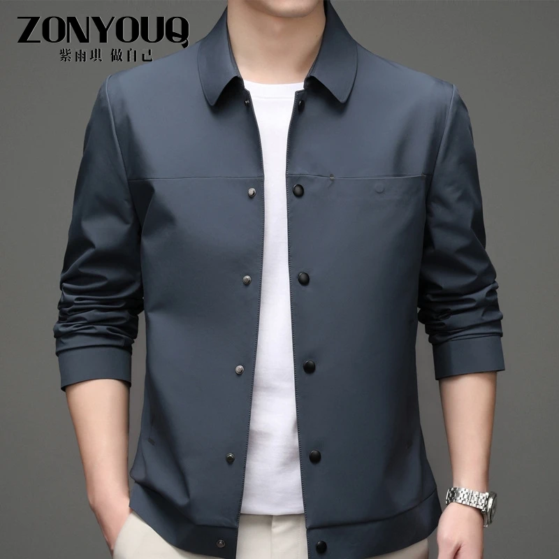 ZONYOUQ春秋男士夹克春季薄款时尚翻领休闲上衣外套宽松休闲单排