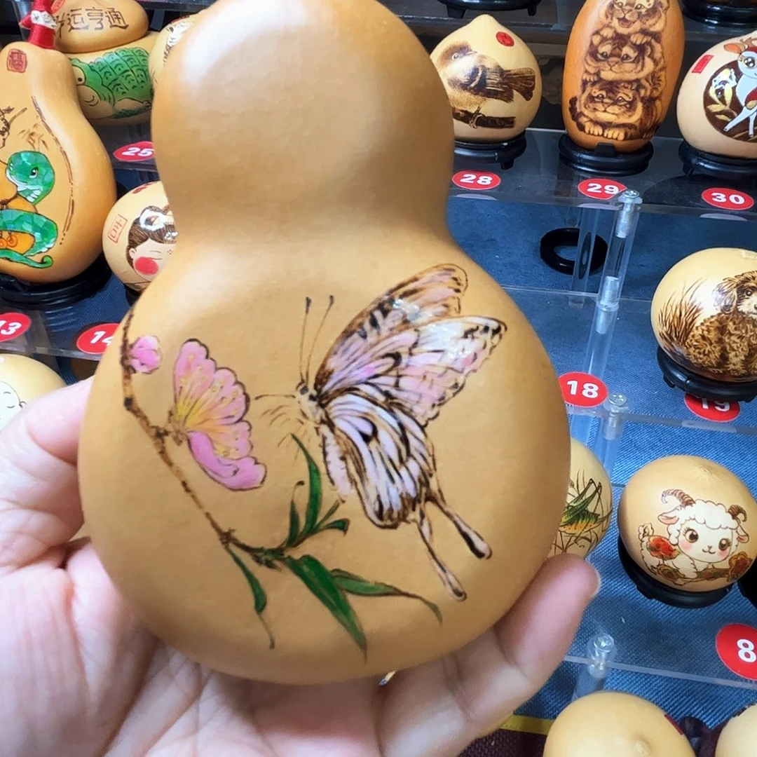 夹扁葫芦桃花竹子烙画