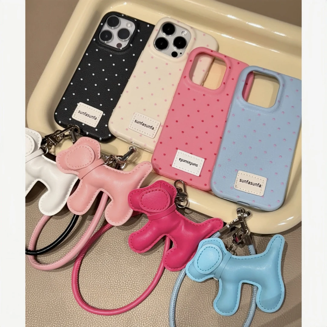 新款纯色波点狗适用于iphone16苹果15软胶14皮革纹13手机壳12/11