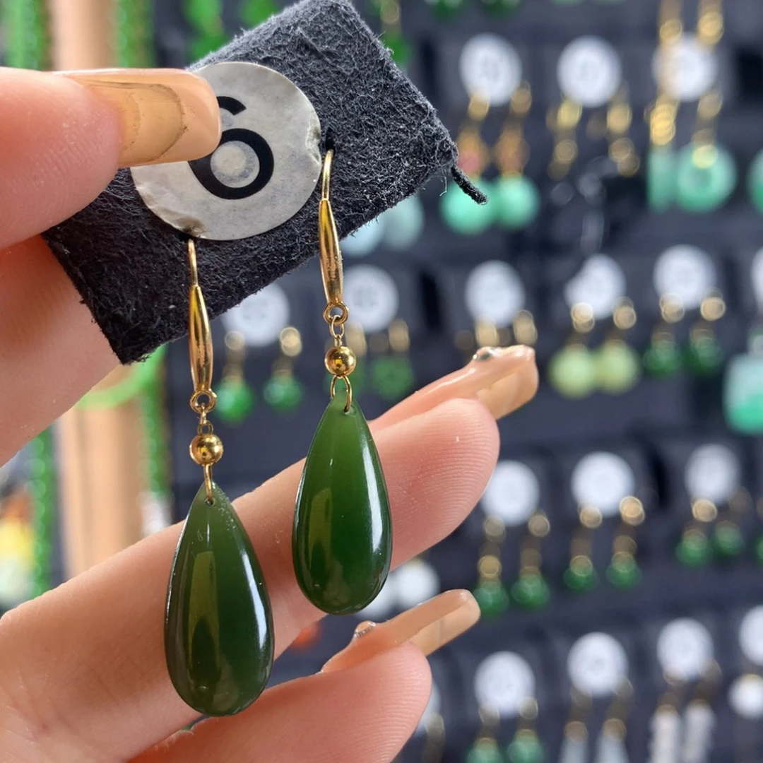 和田玉耳饰18K金镶嵌