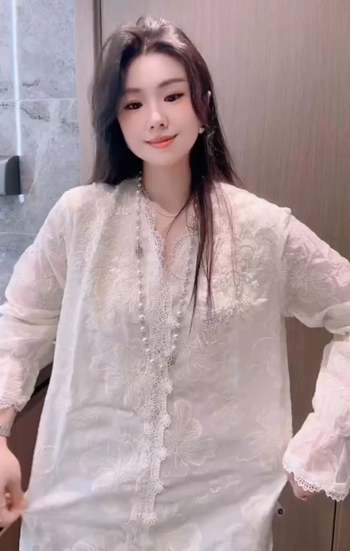 HJ5839#常规款V领千金风衬衫长袖蕾丝女士时尚百搭国风打底小衫