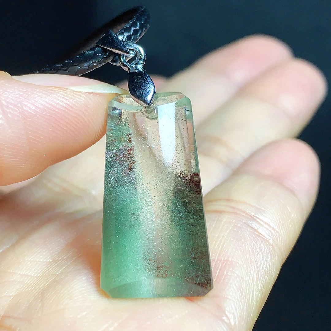 东海水晶天然绿幽灵水晶吊坠毛衣链平安聚宝盆无事牌项链男女饰品