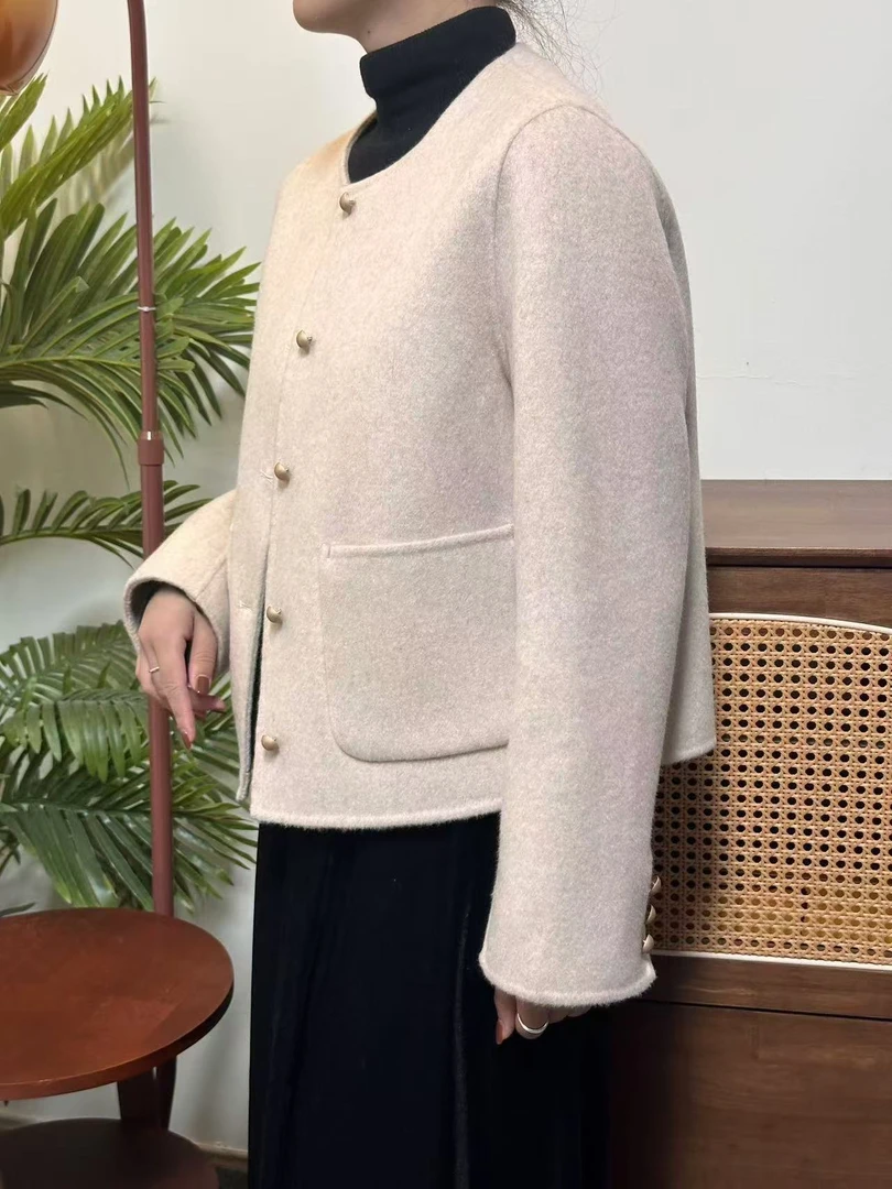【小香风】高端羊绒面料百搭小香风双面呢羊绒大衣女短款洋气外套