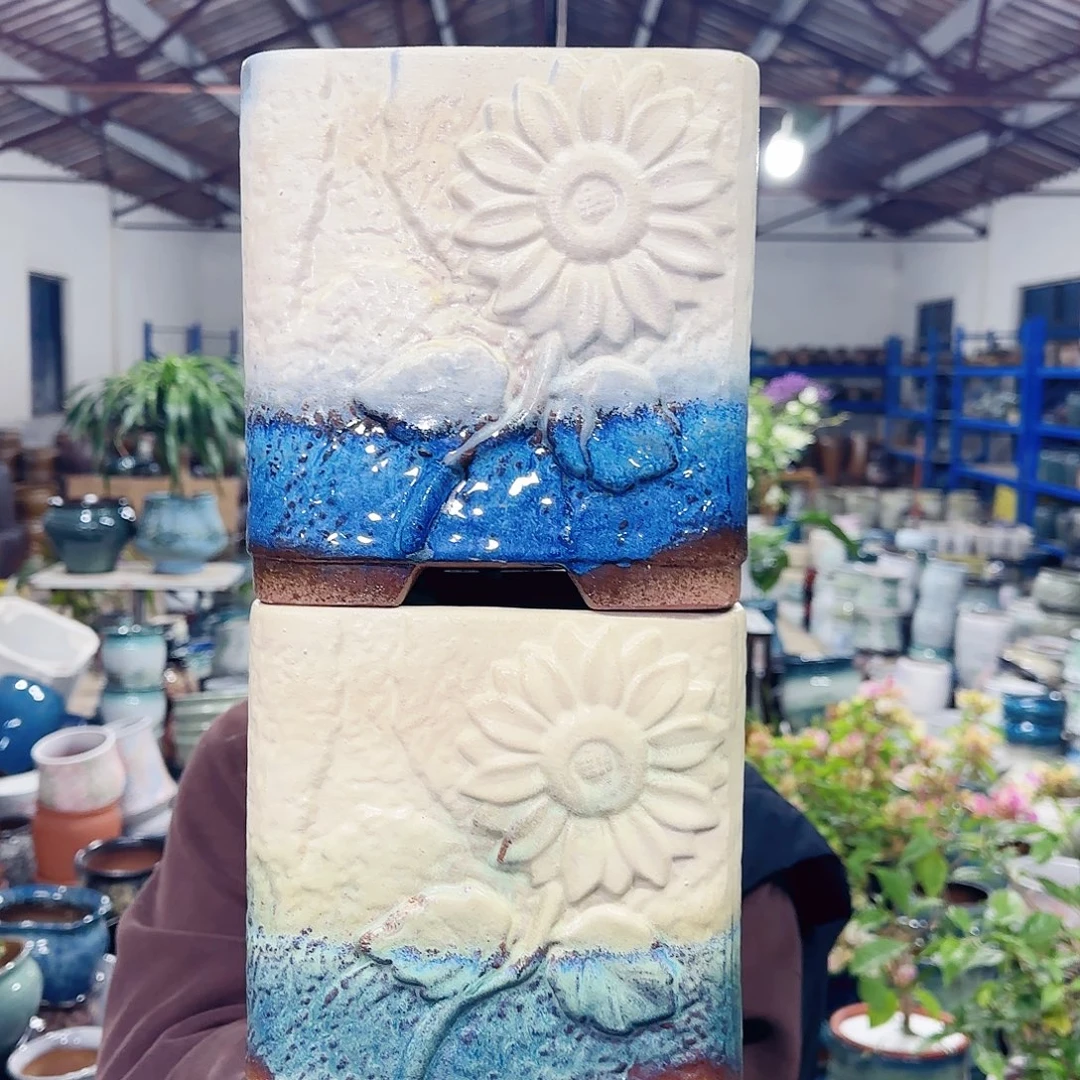 花盆紫砂高20口19 蓝绿