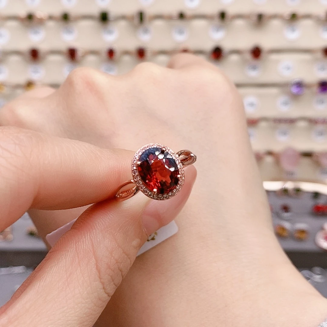 石榴石戒指银S925镶嵌戒指