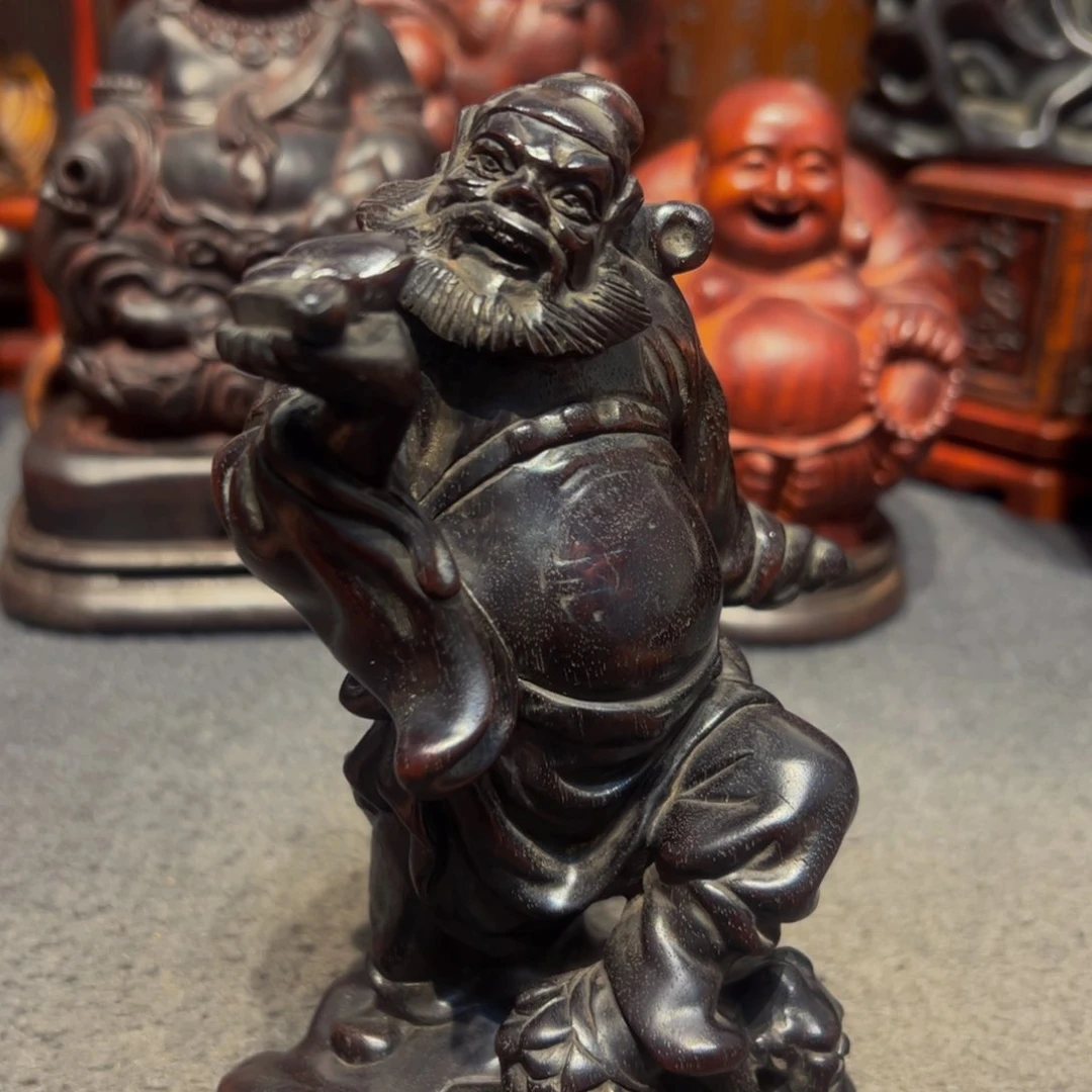 木老红木雕刻钟馗纳福人物摆件