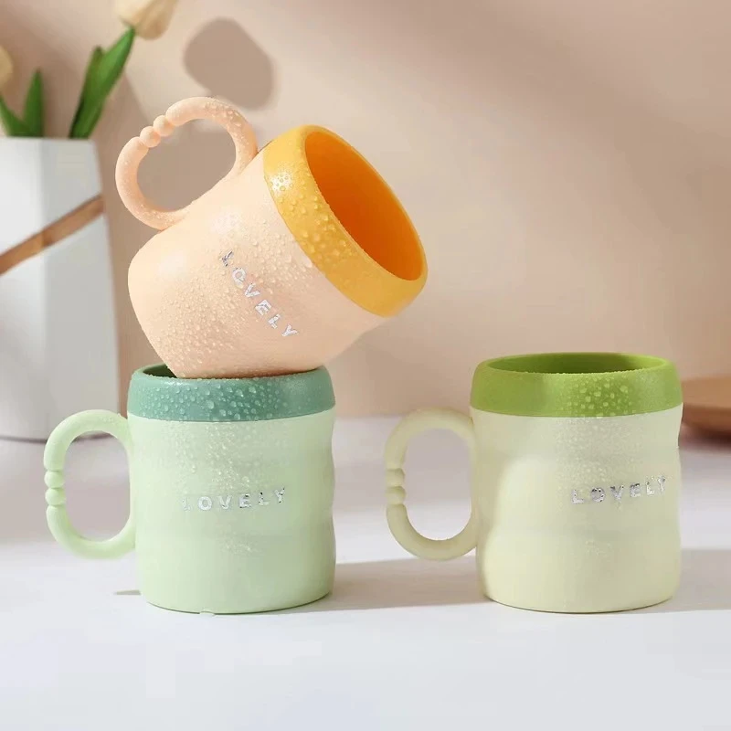 企尧双层漱口杯加厚仿陶瓷牙刷杯家庭亲子杯情侣竹节杯家用简约