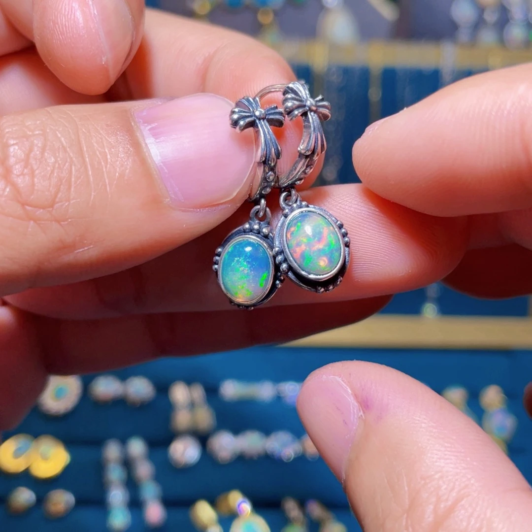 欧泊耳钉）银S925镶嵌