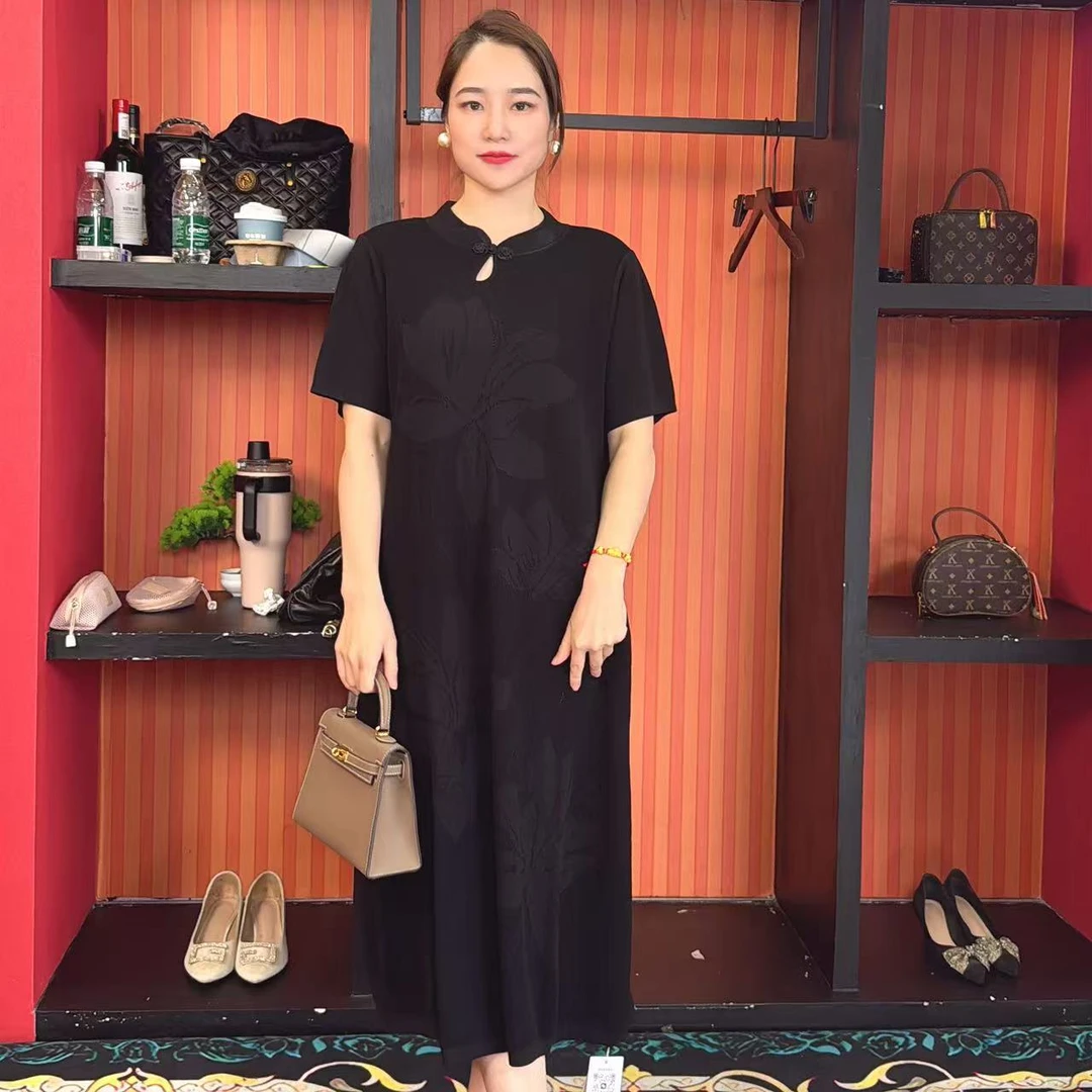 900经典小黑裙领设计国风百搭减龄时尚设计感连衣裙女