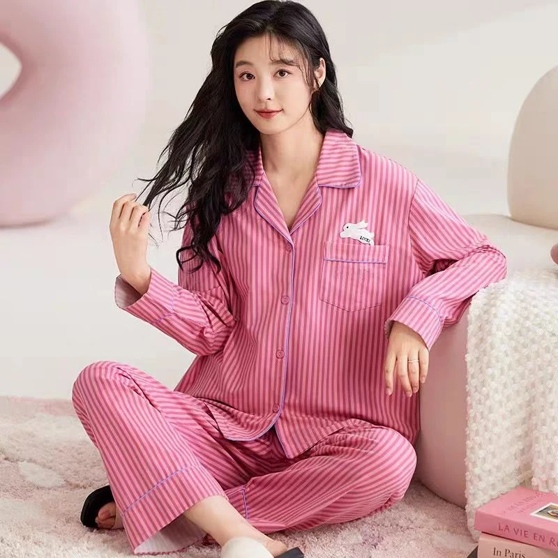 【粉条纹小兔】2025秋季小众设计高级感家居服可外穿长袖睡衣套装