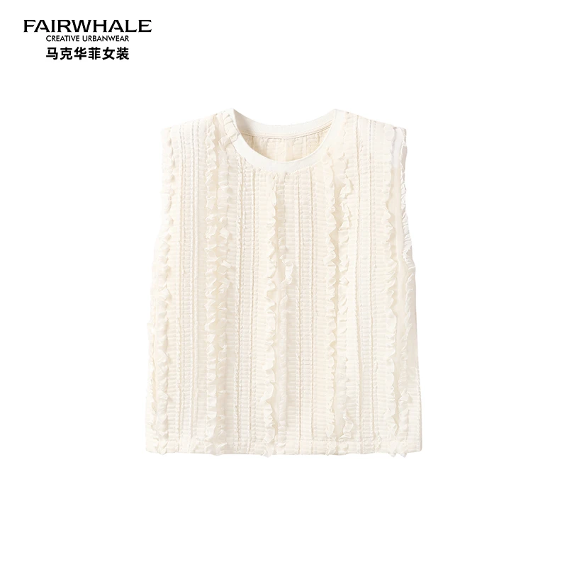 马克华菲QQ无袖水洗短袖圆领度假感镂空衬衫镂空上衣F52003A562