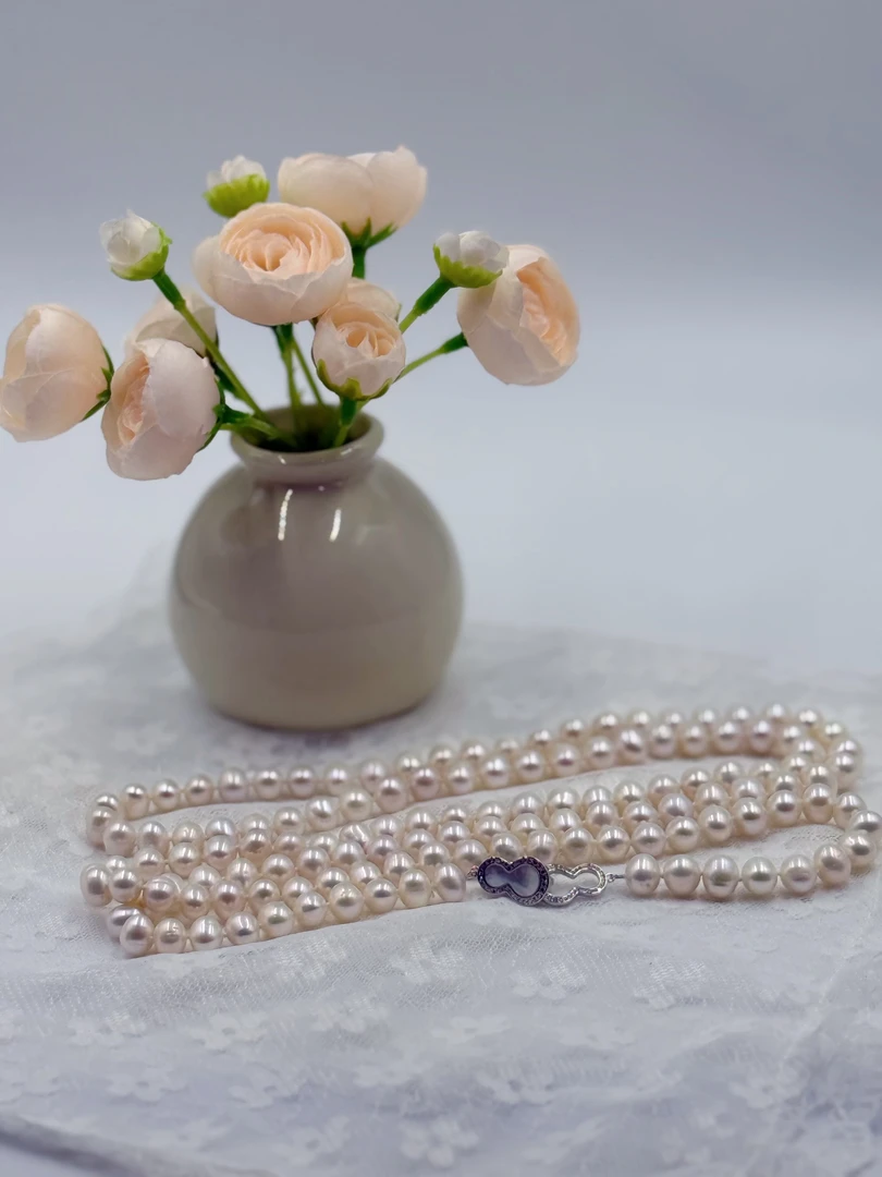 【晓艾珍珠】淡水无核珍珠毛衣链（合金扣） 110cm左右 7.3-8.3mmX974