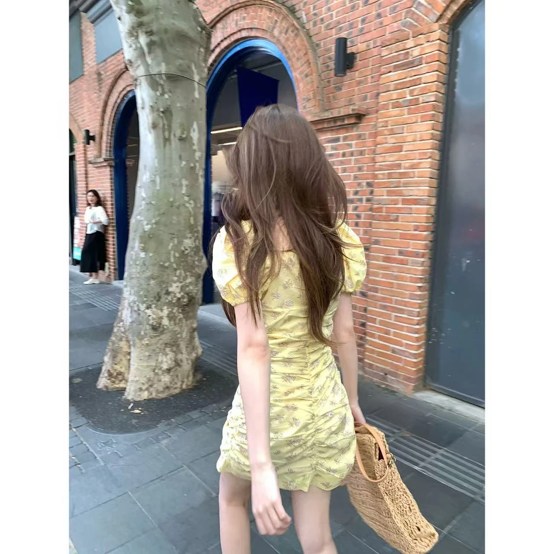 徐秋阳  黄花裙（春季新款)百搭时尚休闲显瘦显白连衣裙90022