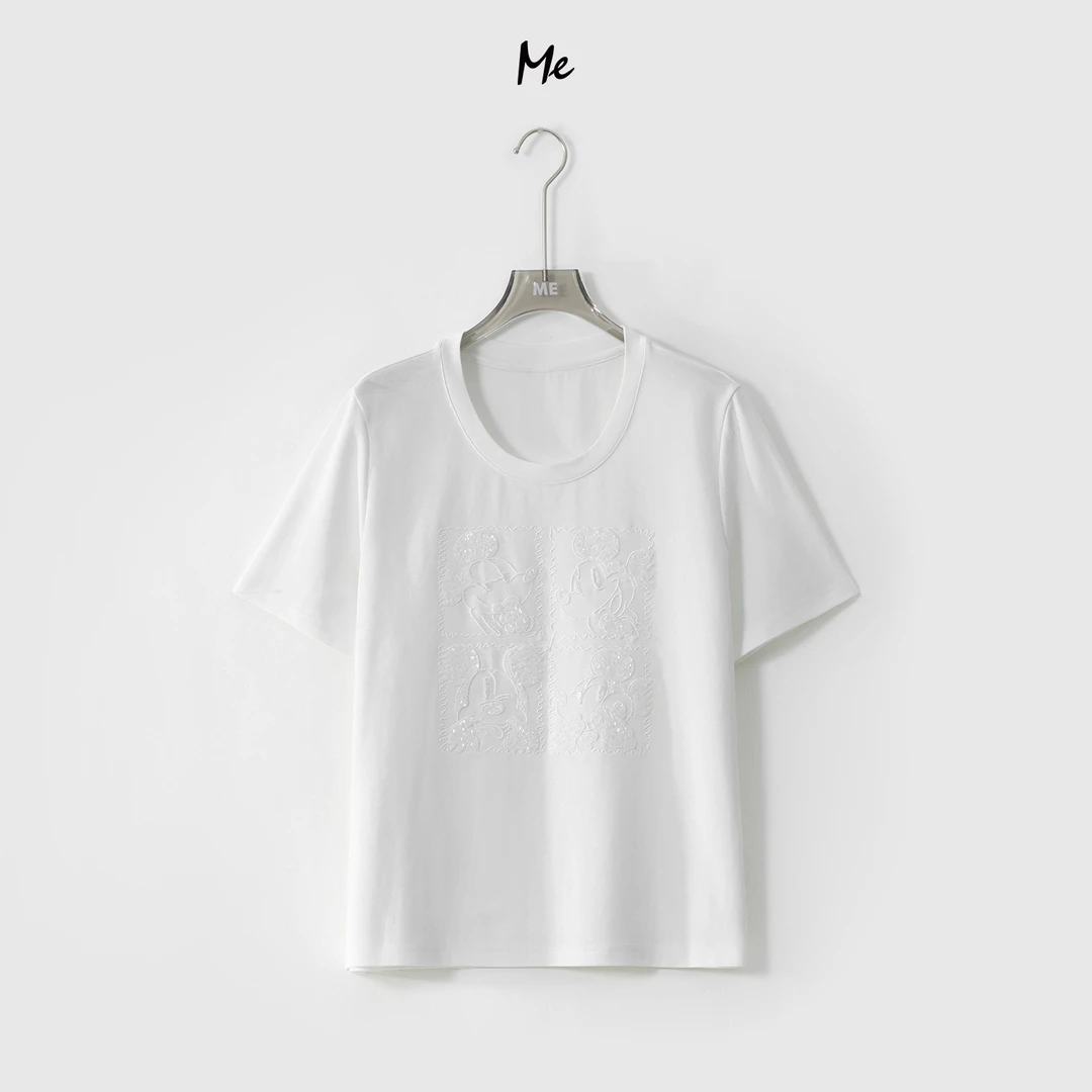 ME【米邮票T】童趣刺绣复古显瘦舒适时尚百搭休闲短袖T恤MESS4190