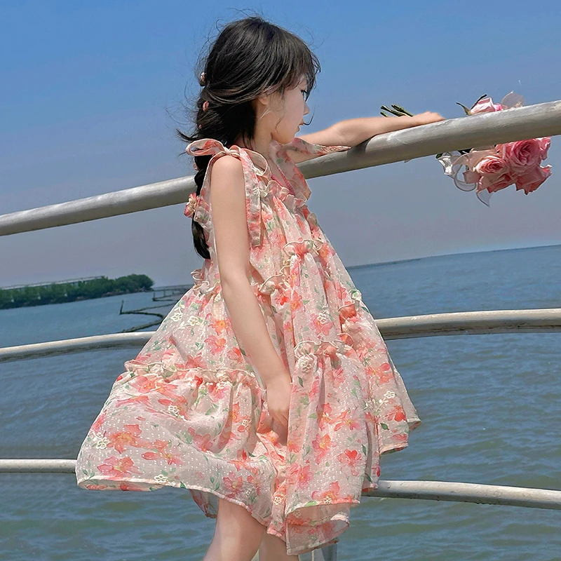 66公主童装碎花法式小清新女夏季裙子显瘦花朵连衣裙大摆裙Q687