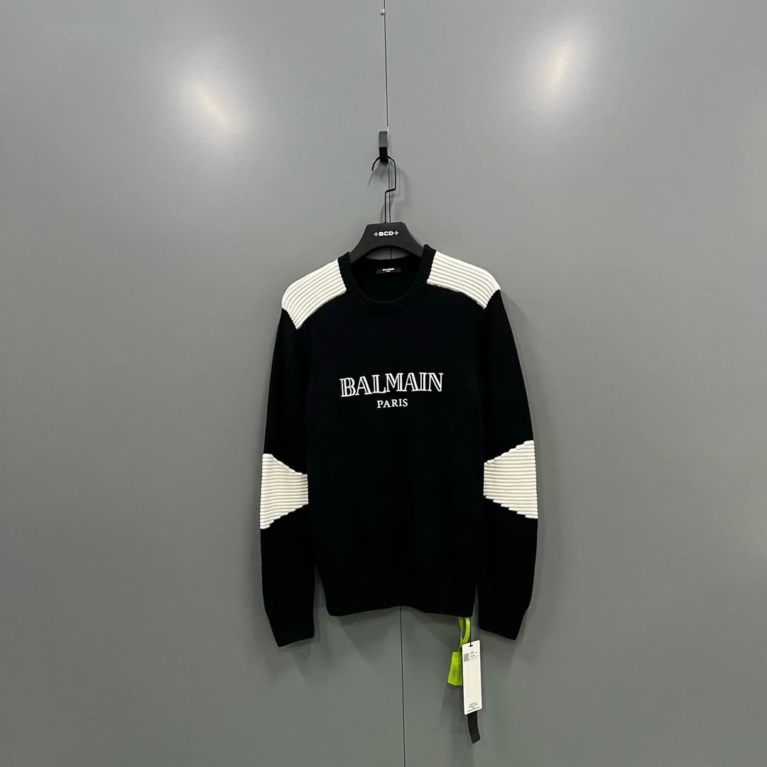95新 BALMAIN/巴尔曼 (ll) 拼色字母logo针织毛衣 14A/606695