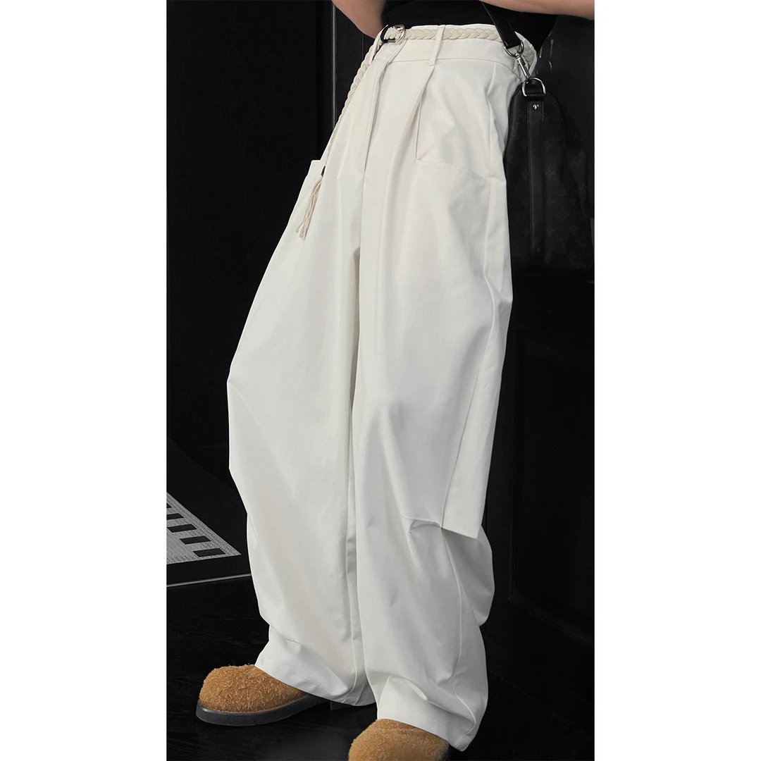 龙叨叨秋季新品简约设计感纯色休闲裤男美式宽松直筒百搭弯刀长裤