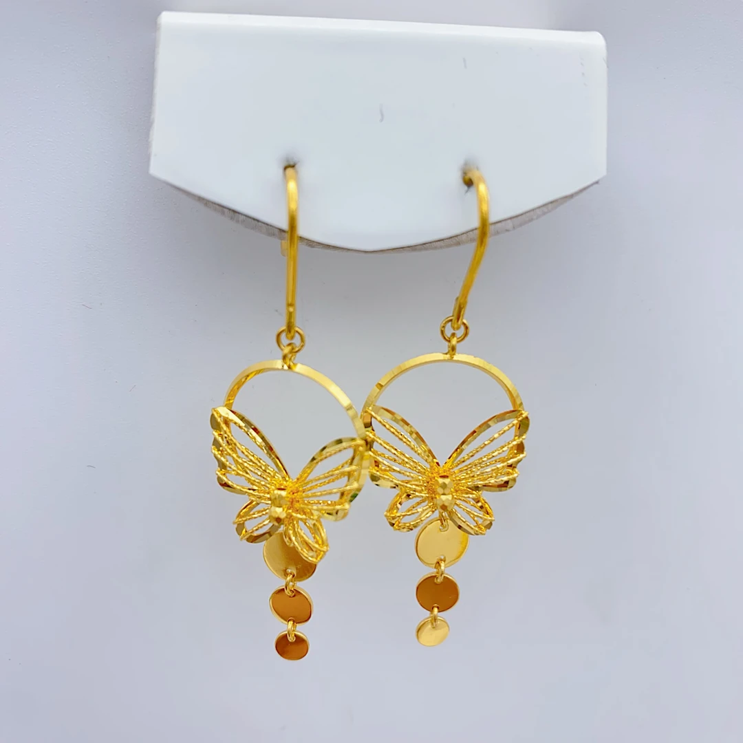 老庙黄金足金5G工艺精致设计蝴蝶拉丝时尚气质耳钩5.07克