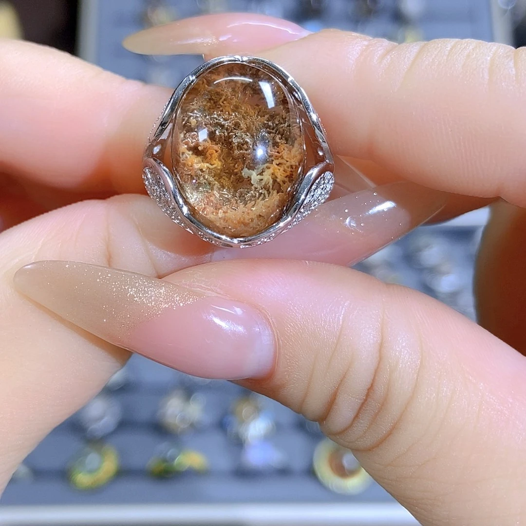 水晶戒指银S925镶嵌幽灵