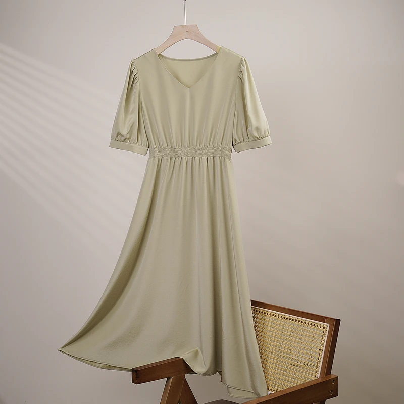 新纯色重磅28姆米桑蚕丝连衣裙时尚显瘦宽气质LW 843