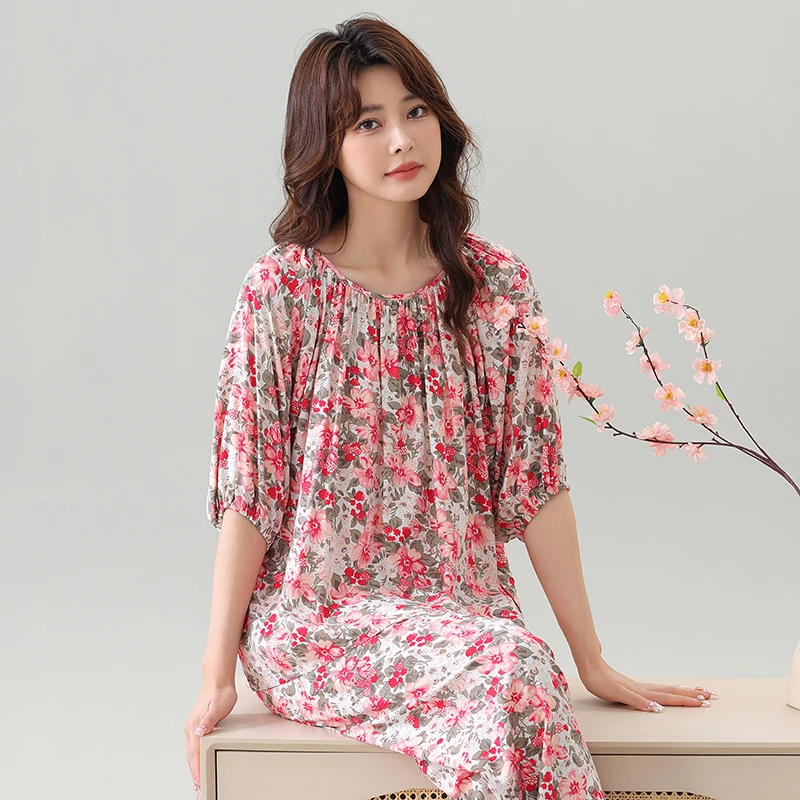 睡衣女2025新款夏季棉绸中袖长裤套装妈妈女装大码女士家居服