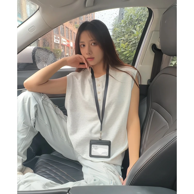 亨利领美式无袖背心男女夏季外穿正肩宽松大码t恤设计感运动坎肩