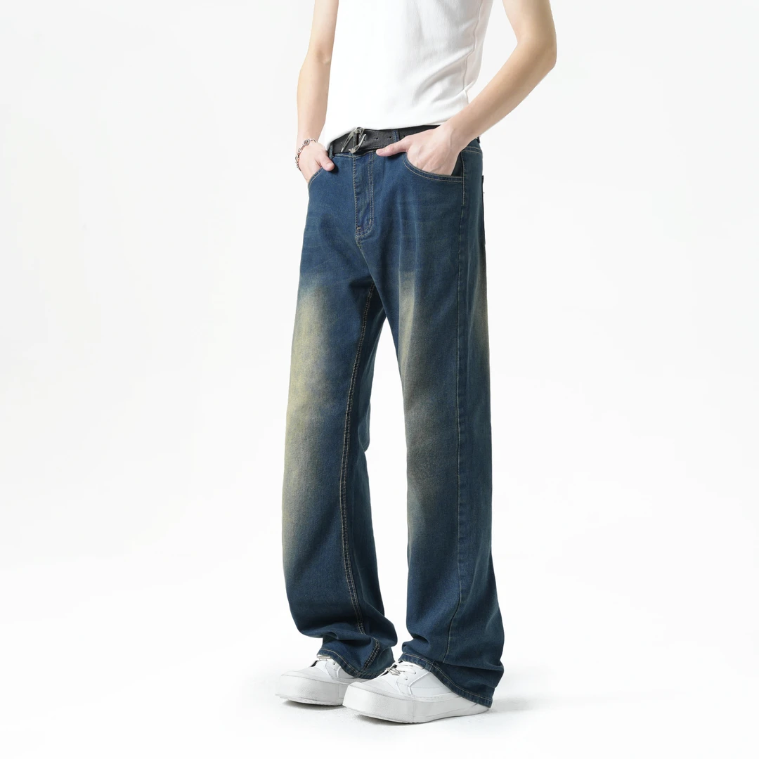 YAMONLY牛仔裤男女款直筒裤春秋款弹力vibe美式高街显瘦微喇长裤