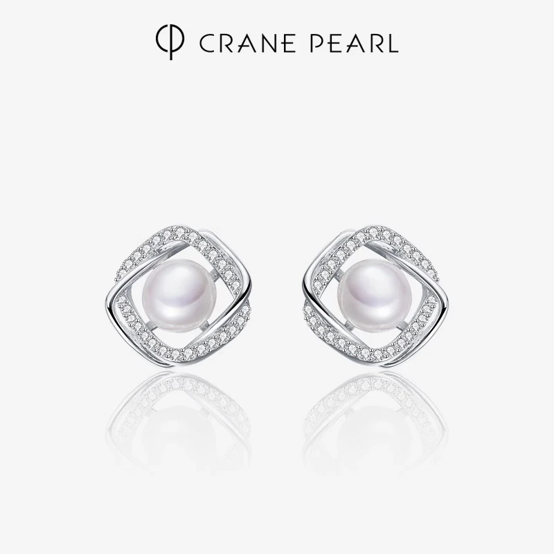 【官方】蔻润珍珠雪山玫瑰银S925淡水珍珠耳钉6-7mm白色馒头形耳饰