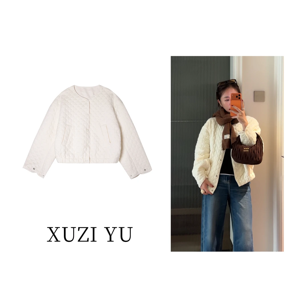 XUZI YU.小个子定制冬新品韩版高级菱形格加厚外套女7733-W521112