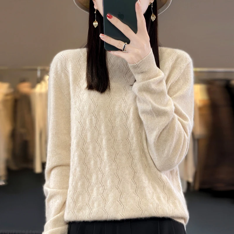 春装薄款韩版针织衫女装半高领通勤长袖毛衣休闲打底羊毛衫秋冬款