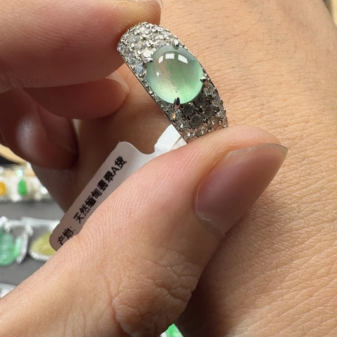 翡翠银S925镶嵌戒指天然缅甸翡翠A货