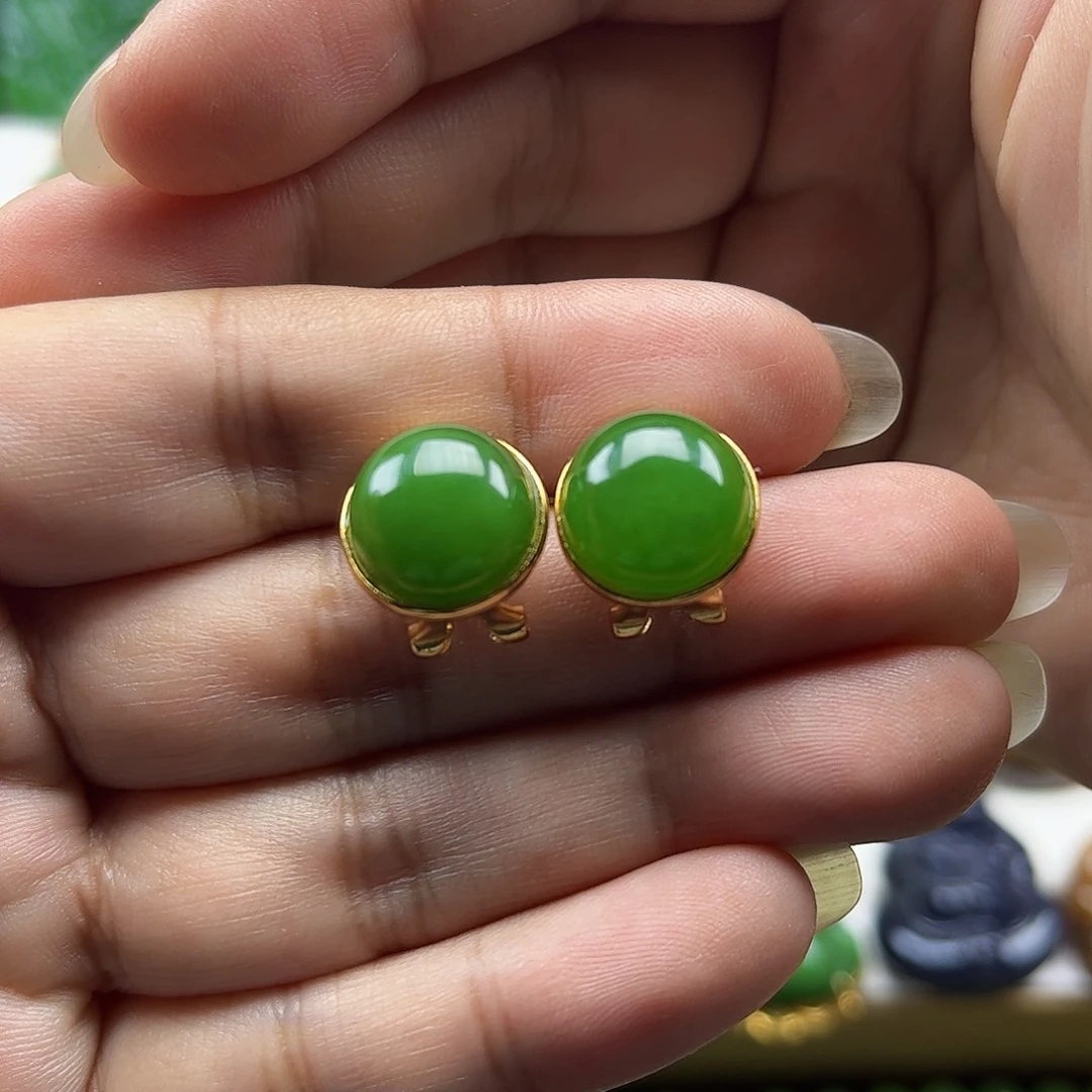 银S925镶嵌和田玉耳饰