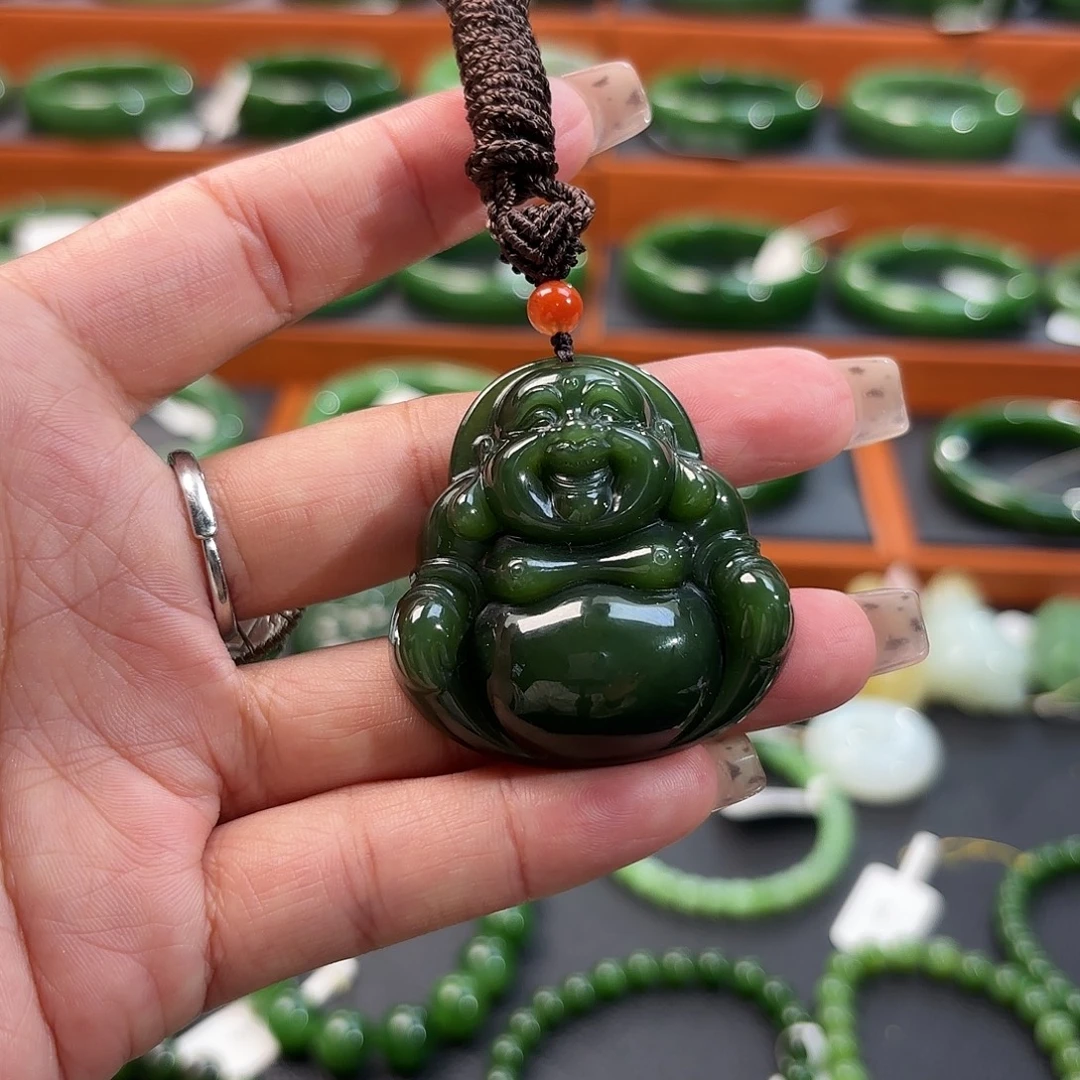 和田玉未镶嵌吊坠(不含链)菠菜绿
