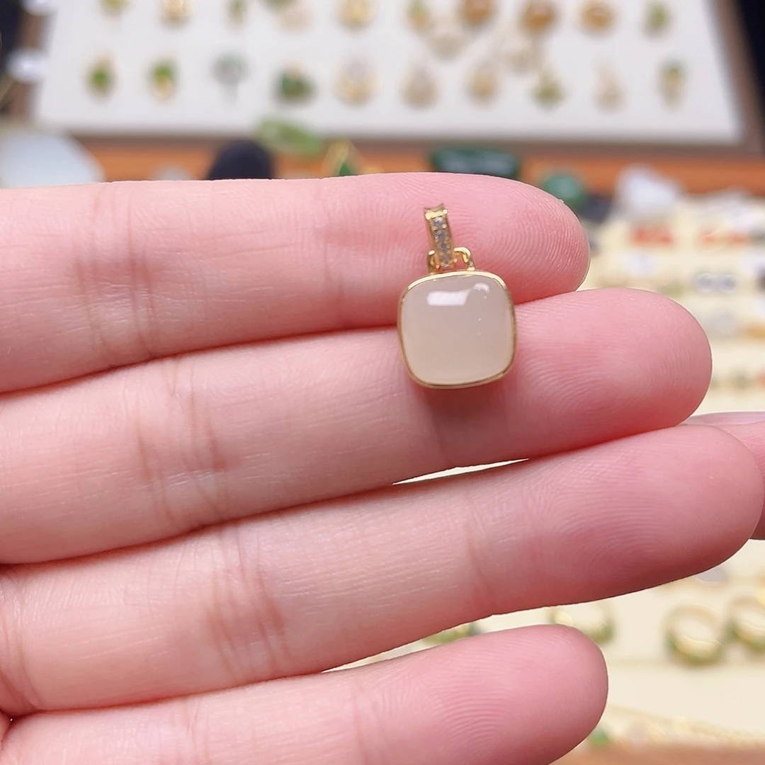 和田玉银S925镶嵌吊坠(不含链)