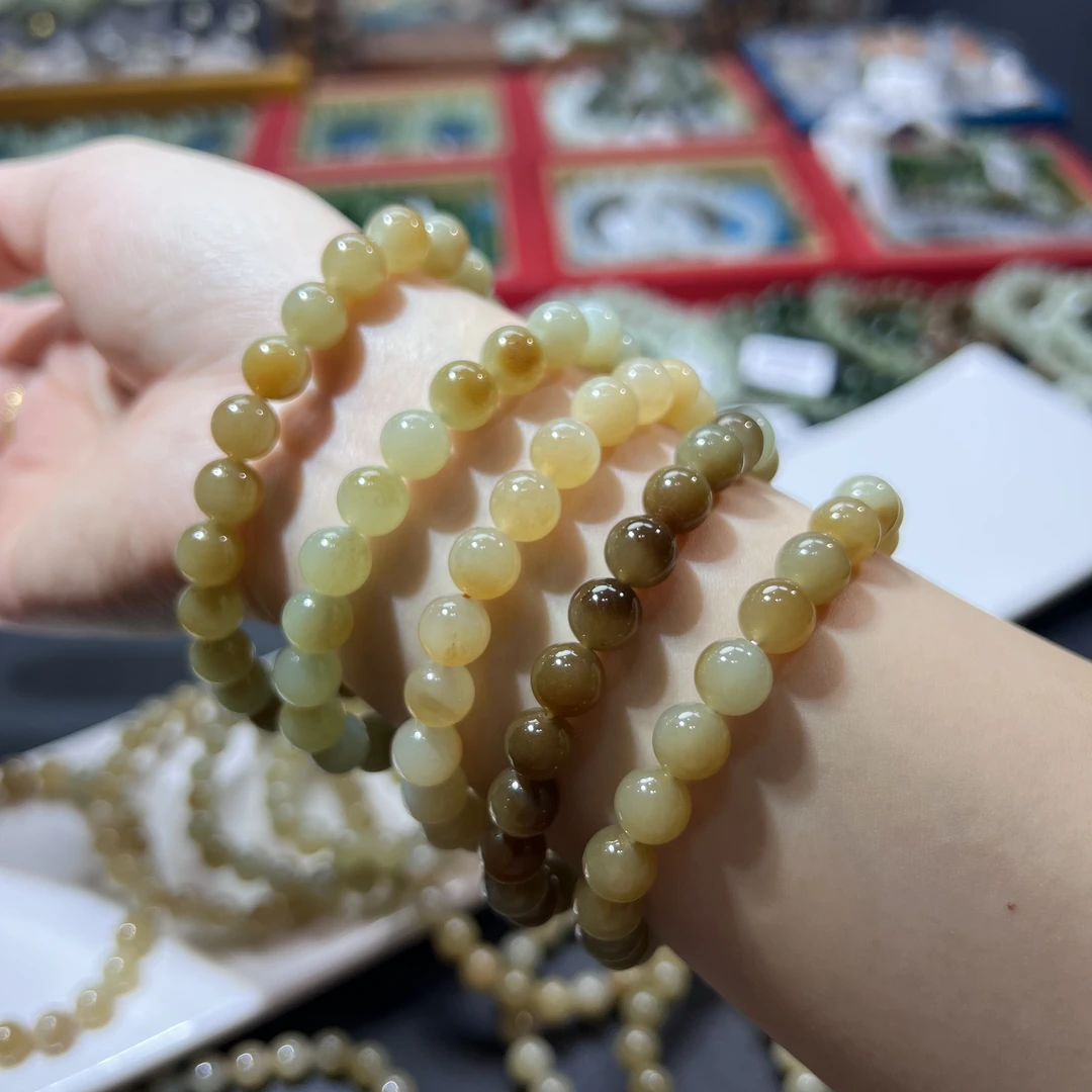 【新疆且末料俏糖色手串】7.5-8mm天然和田玉老料拍一发一多样性发