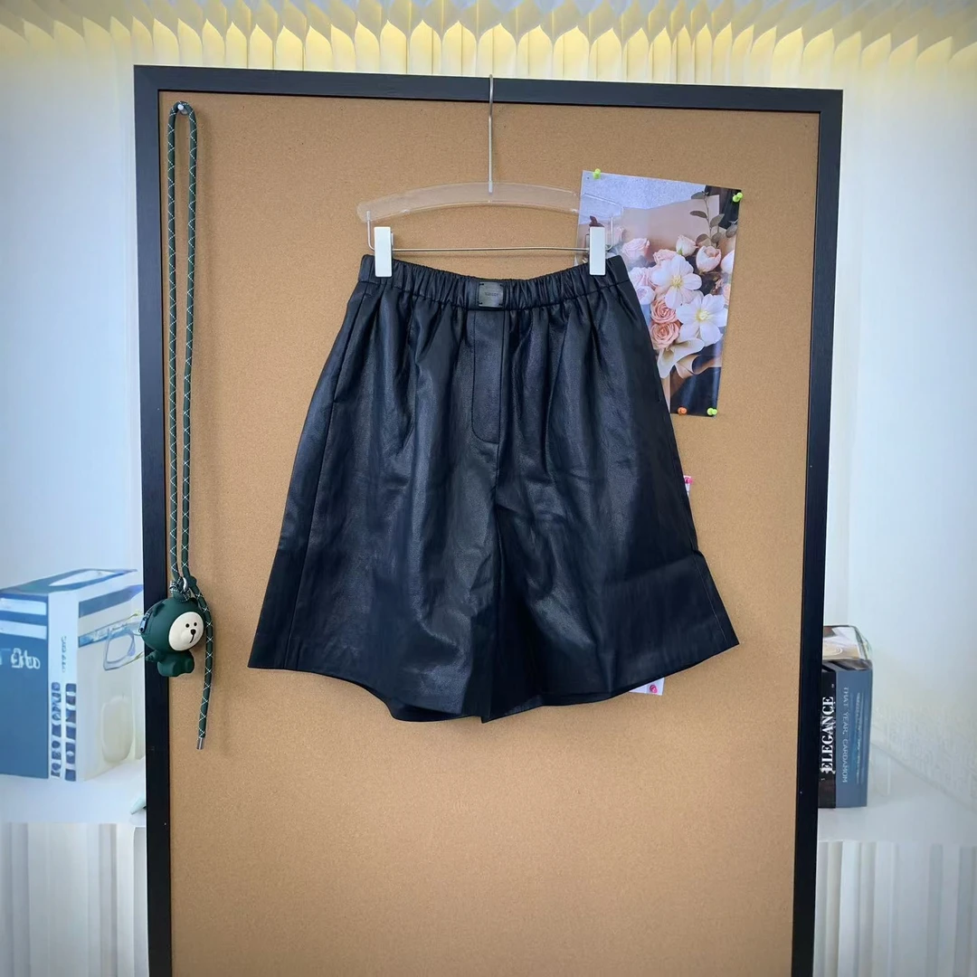 现货【PU短裤】2025秋冬新品松紧腰高腰显瘦阔腿直筒皮裤短裤女