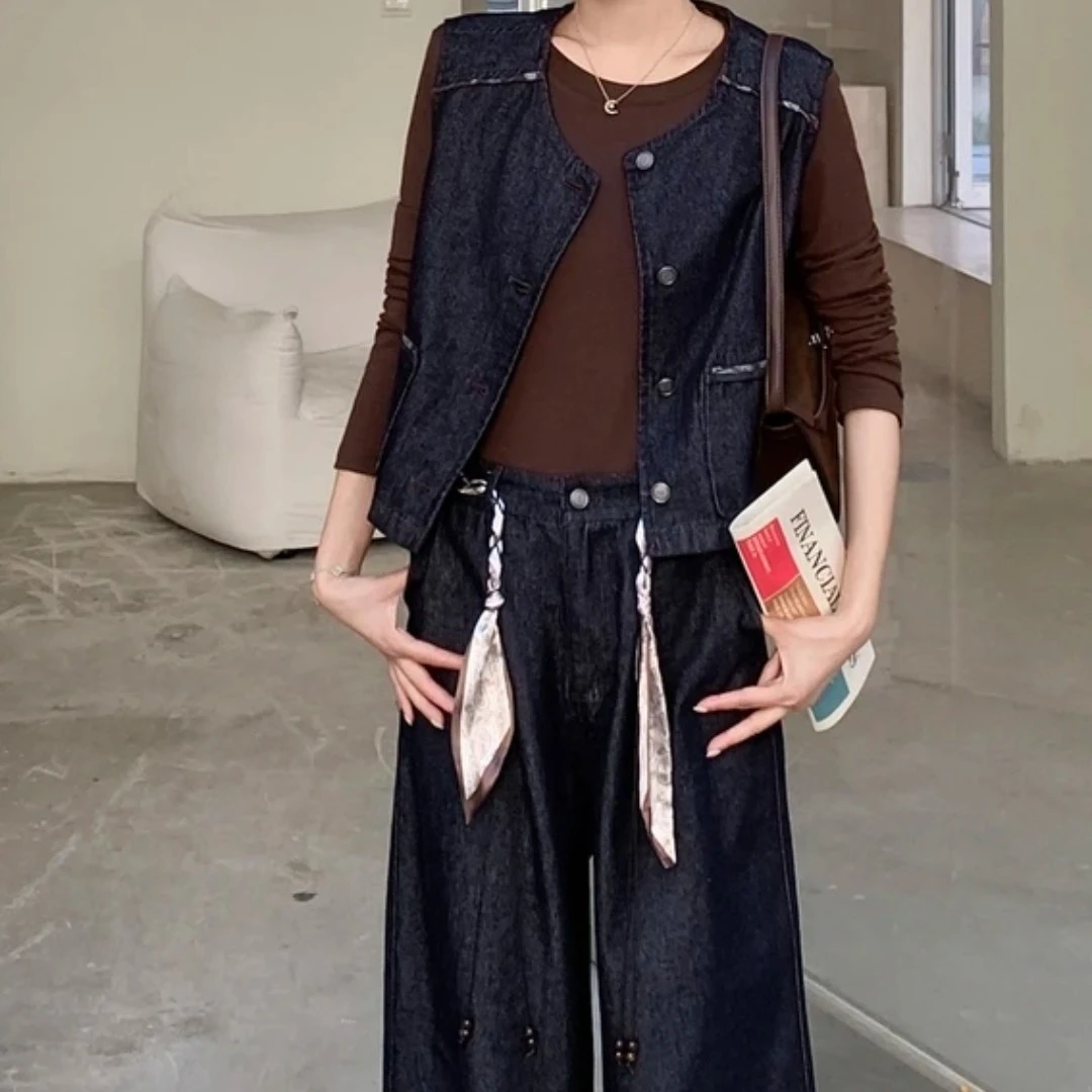 2567衣40裤97秋季新款女时尚洋气减龄休闲修身显瘦牛仔马甲俩件套