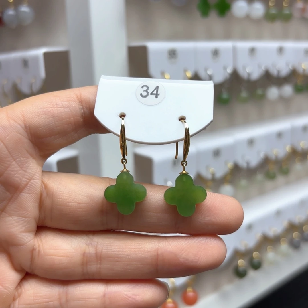 和田玉银S925镶嵌耳饰