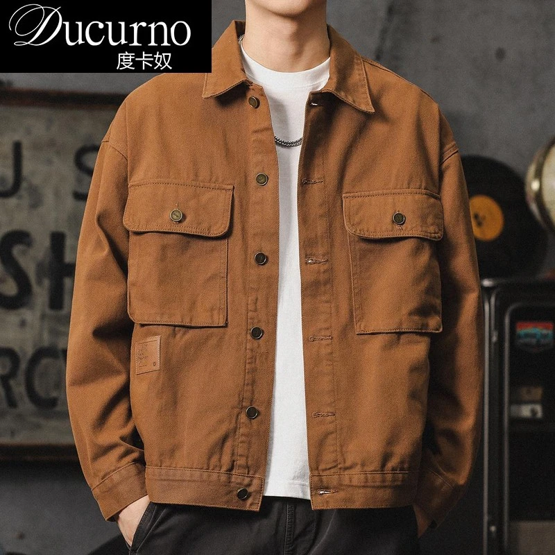 美式复古牛仔外套男潮牌多口袋工装夹克秋季重磅痞帅翻领休闲外套