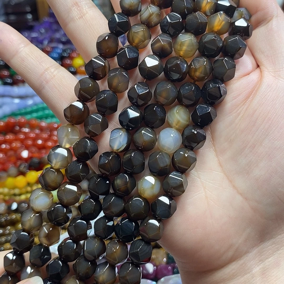 玛瑙/玉髓未镶嵌珠宝半成品深咖玛瑙万切一条卡10mm