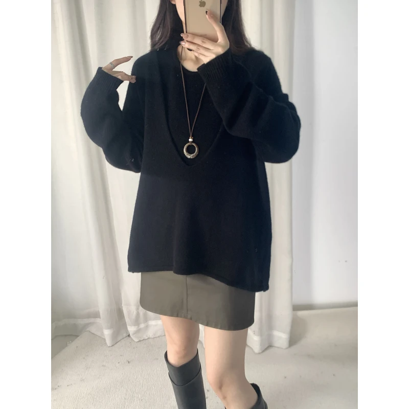 CHUANBAI 【张曼玉同款】时尚两件套宽松套头针织衫-2499