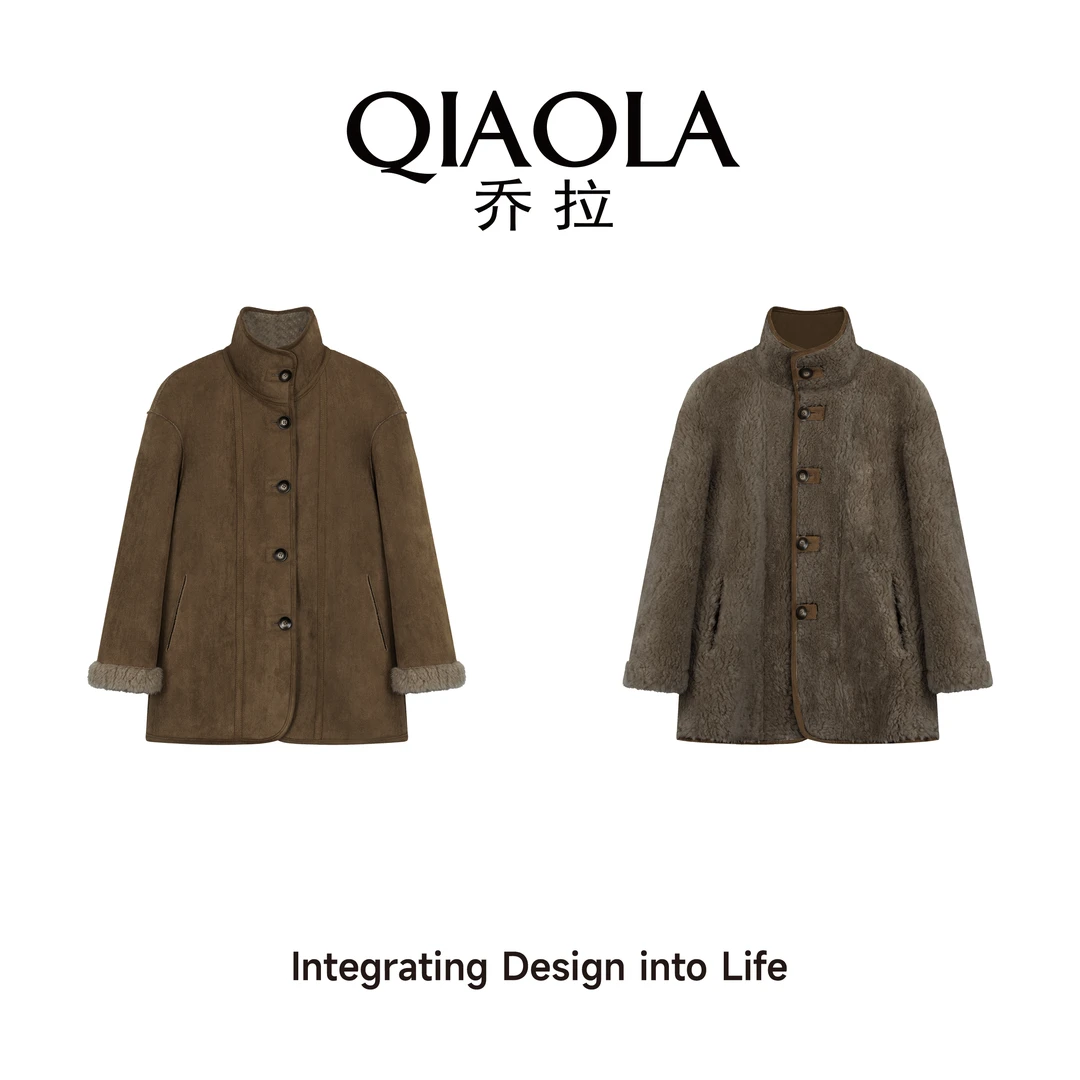 QIAOLA/乔拉【熔岩榛巧】秋冬季100绵羊毛百搭保暖中长款短外套预售