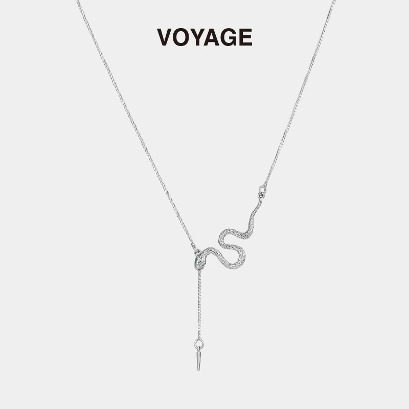 铜合金合成锆石项链 灵动小蛇流苏吊坠项链女锁骨链蛇骨链配饰