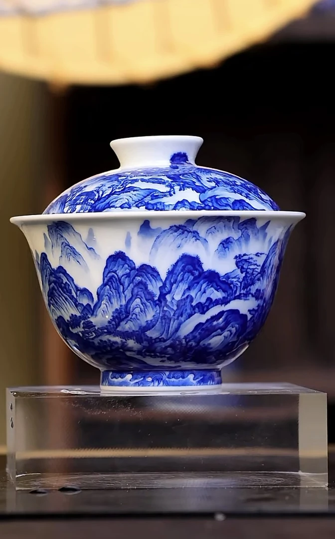 寻山晓隐 千里江山图盖碗